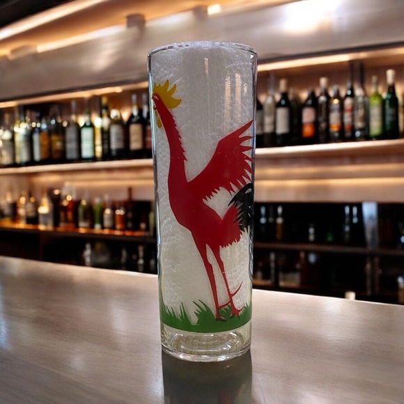 Vintage Federal Glass Tall Collins Glass with red crowing rooster. MINT FUN - Picture 4 of 6